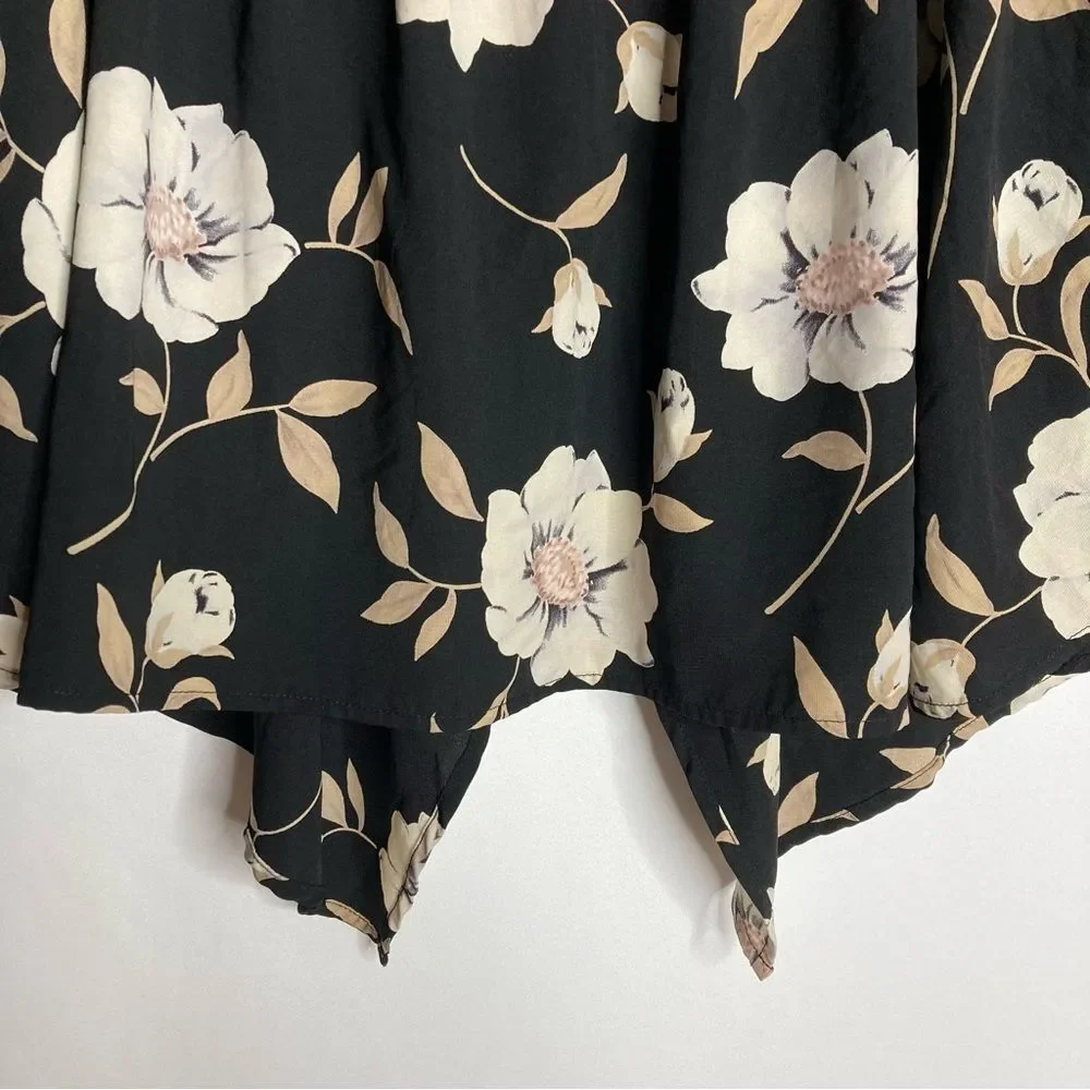 Lulus Cropped Cropped Cape Draped Blouse Size Small Black Tan Floral Split Back
